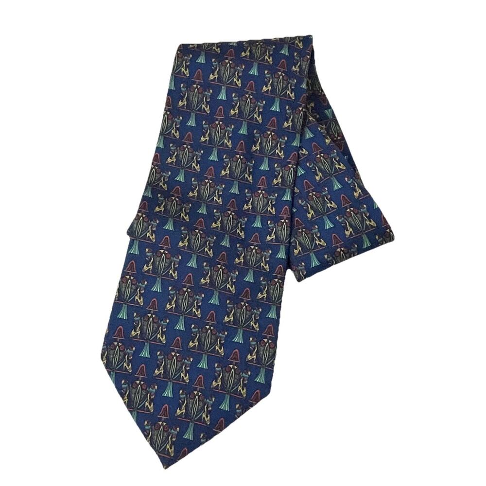Vintage Liberty of London 100% Silk Tie Necktie Navy Blue Caryatid Urn Pattern
